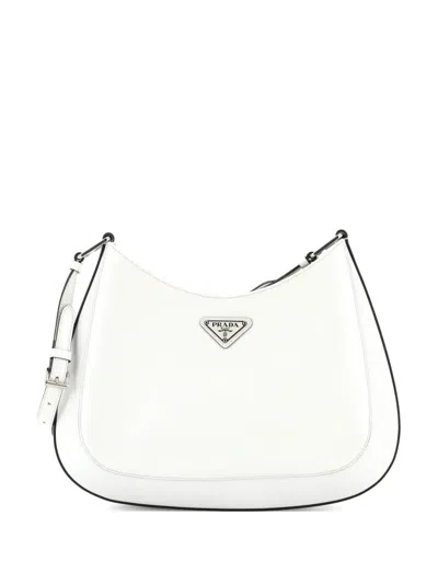 Pre-owned Prada Cleo Shoulder Bag Spazzolato Leather Large Hobo Bag In White