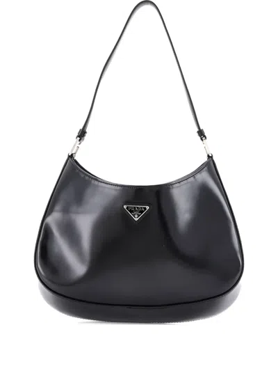 Pre-owned Prada Cleo Shoulder Bag Spazzolato Leather Medium Hobo Bag In Black