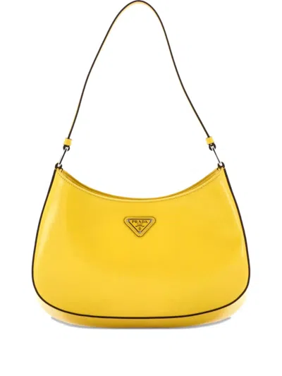 Pre-owned Prada Cleo Shoulder Bag Spazzolato Leather Medium Hobo Bag In Yellow