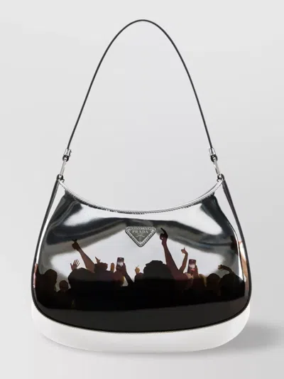 Prada Cleo Concert-print Metallic Leather Shoulder Bag In F0118 Argento