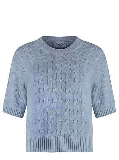 Prada Short Sleeve Cashmere Sweater In Light Blue