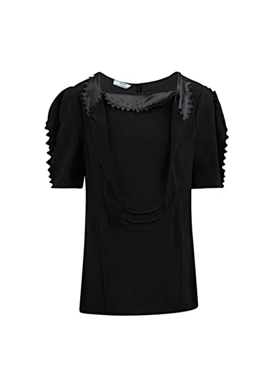 Prada Puffy-sleeve Cady Crepe Top In Black