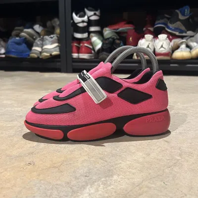 Pre-owned Prada Cloudbust Knit Sneakers Fluorescent Pink Us 5