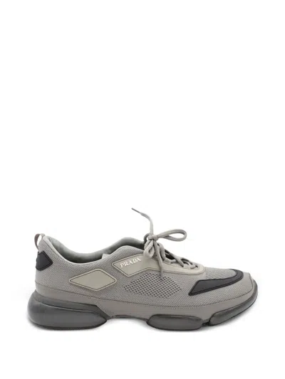 Pre-owned Prada Cloudbust Mesh Leather Sneakers In Gray