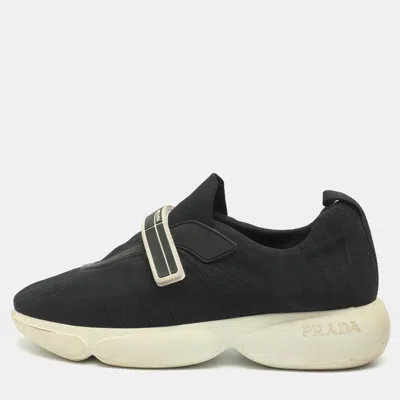 Pre-owned Prada Cloudbust Size 38.5 Black Knit Fabric Slip On Sneakers