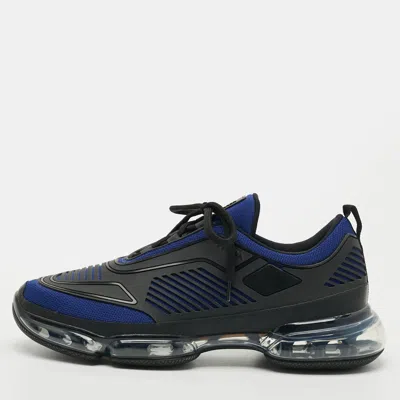 Pre-owned Prada Cloudbust Size 44 Black/blue Knit Fabric And Rubber Lace Up Sneakers