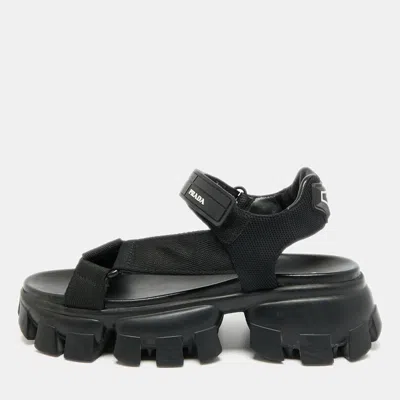 Pre-owned Prada Cloudbust Thunder Size 38 Black Canvas Platform Sandals