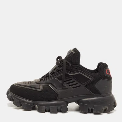 Pre-owned Prada Cloudbust Thunder Size 45.5 Black Knit Fabric And Rubber Chunky Lace Up Sneakers