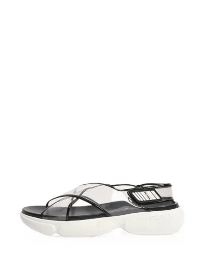 Pre-owned Prada Cloudbust Touch-strap Sandals In White
