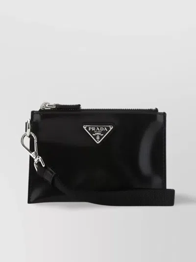 Prada Clutch Bag Leather Detachable Straps In Black