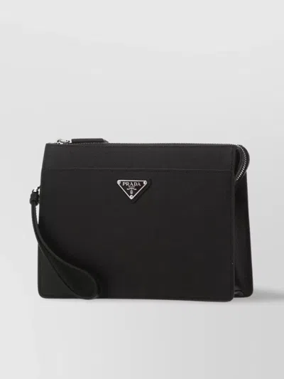 PRADA CLUTCH BAG LEATHER DETACHABLE WRIST HANDLE