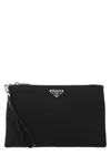 Prada Mera Pouch In Re-nylon And Saffiano Leather In Black