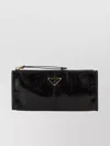 Prada Zip Soft Lux Leather Pouch Bag In Black