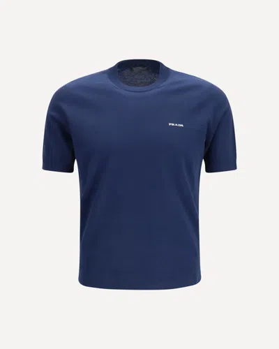 Prada C-neck Knit In Cotton In Blue