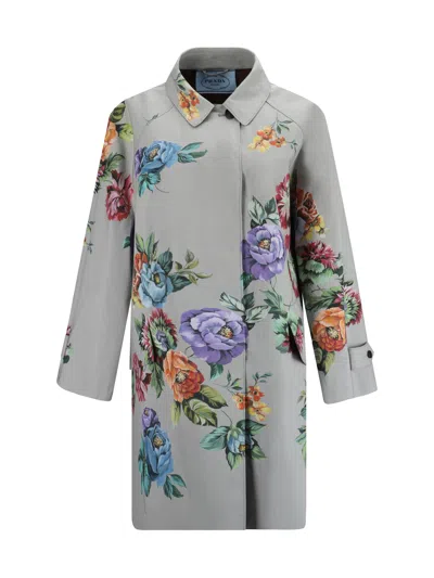 Prada Women's Grey Single-breasted Coat In Silver