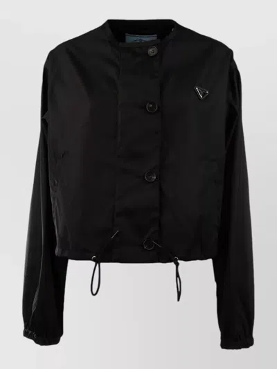 Prada Coat Long Sleeves Drawstring Hem Elastic Cuffs In Black
