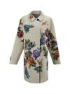 Prada Grey Floral-print Single-breasted Coat In Sabbia