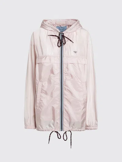 Prada Nylon Hooded Windbreaker In Pink