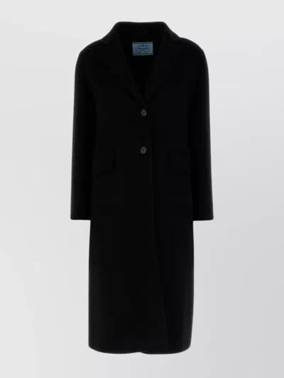 Prada Coat Wool Blend Back Vent In Black