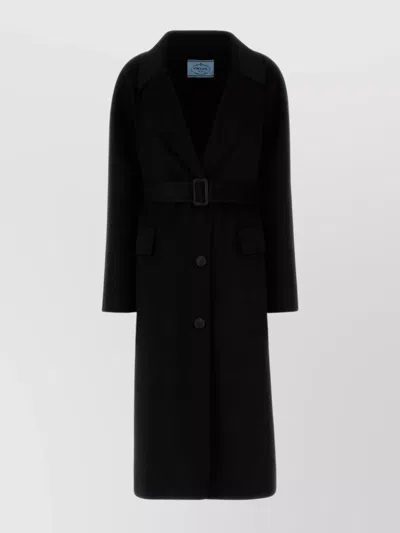 PRADA COAT WOOL BLEND BELTED WAIST