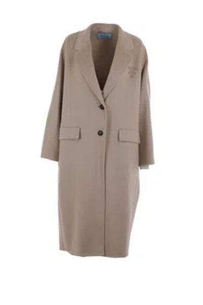 Prada Sand Cashmere Oversize Coat In Albino