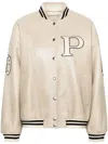 Prada Padded Leather Varsity Jacket Women In Beige