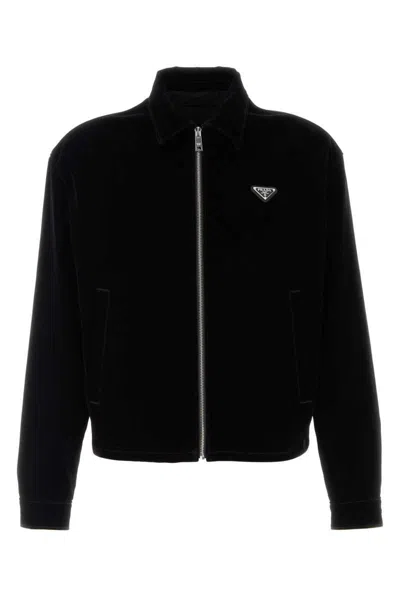 Prada Cotton Velvet Blouson Jacket In Black