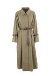 Prada Belted Midi Trench Coat In Green