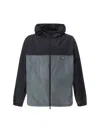 Prada Drawstring Hooded Color-block Jacket Pockets In Grey