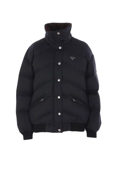 Prada Logo Down Jacket In Black