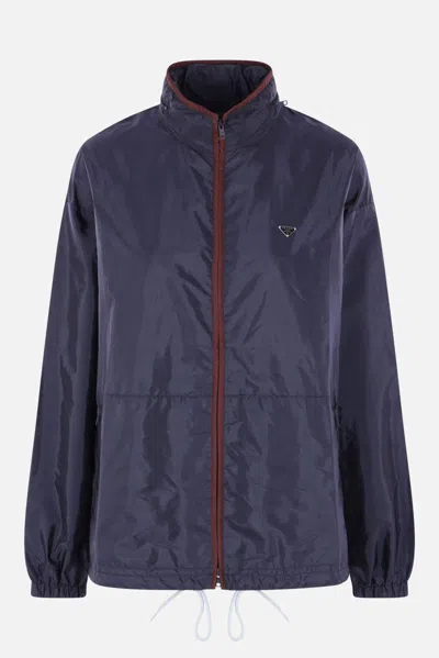 Prada Re-nylon Windbreaker High Collar In Blue
