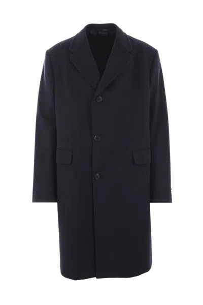 Prada Single-breasted Wool Coat In Blue