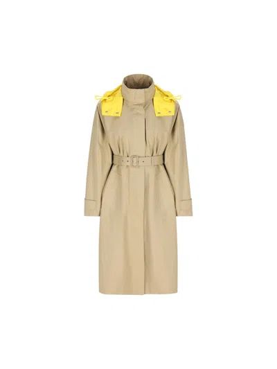 Prada Cotton Belted Trench Coat In Brown