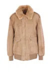 Prada Shearling Bomber Jacket In Brown