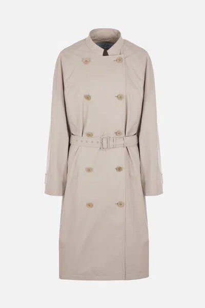 Prada Double-breasted Belted Trench Coat In Brown