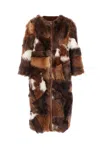Prada Patchwork Shearling Coat In Multi