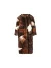 Prada Patchwork Shearling Coat In Brown
