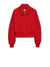 Prada Pocketed Collar Cropped Ribbed Jacket In Red