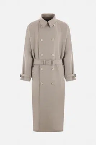 Prada Waist-belted Mid-length Trench With Epaulettes In Beige O Tan
