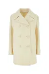 Prada Ivory Wool Blend Coat In White