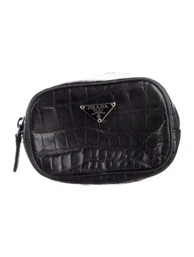 Pre-owned Prada Coccodrillo Wallet In Black