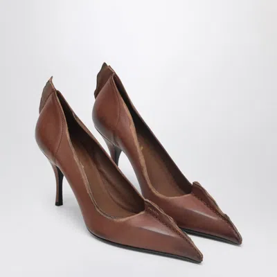 Prada Cocoa-coloured Pumps In Antiqued Leather In Brown