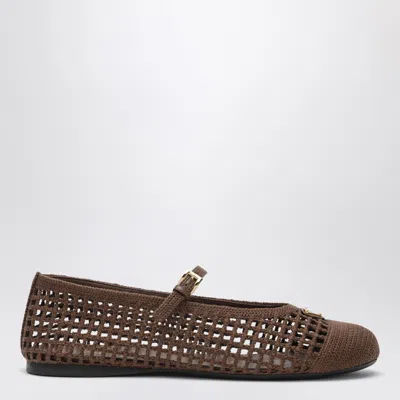Prada Cocoa-colored Crochet Knit Ballerina Flats In Multi