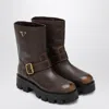 Prada Leather Booties Featuring Chunky Sole In Brown