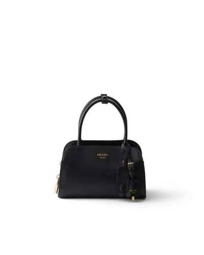 Prada Coffret Medium Leather Handbag In Black
