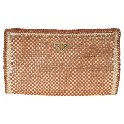 Pre-owned Prada Cognac & Gold Leather 2011 Madras Woven Clutch Bag In Brown