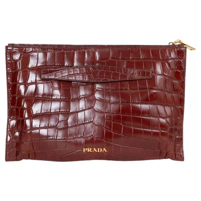 Pre-owned Prada Cognac Brown Matte Crocodile Clutch Bag
