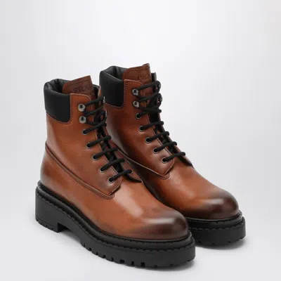 Prada Cognac-coloured Ankle Boots In Leather And Re-nylon In Brown