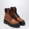 Prada Cognac-coloured Ankle Boots In Leather And Re-nylon In Brown