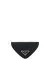 Prada Triangular Textured Leather Coin Purse In Nero
